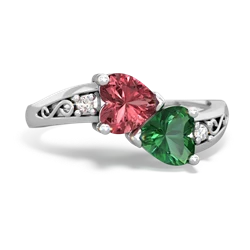 Pink Tourmaline Snuggling Hearts 14K White Gold ring R2178