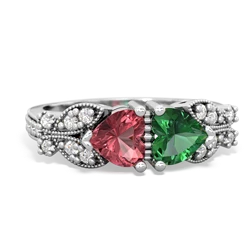 Pink Tourmaline Diamond Butterflies 14K White Gold ring R5601