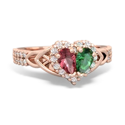 Pink Tourmaline Celtic Knot Two Hearts As One 14K Rose Gold ring R2644HRT