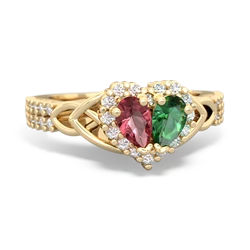 Pink Tourmaline Celtic Knot Two Hearts As One 14K Yellow Gold ring R2644HRT