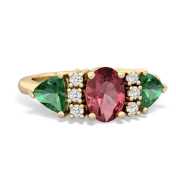 Pink Tourmaline Antique Style Three Stone 14K Yellow Gold ring R2186