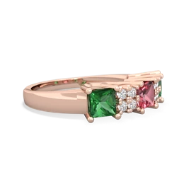 Pink Tourmaline Three Stone Diamond Cluster 14K Rose Gold ring R2592