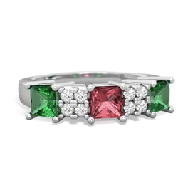 Pink Tourmaline Three Stone Diamond Cluster 14K White Gold ring R2592