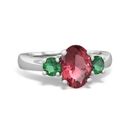 Pink Tourmaline Three Stone Oval Trellis 14K White Gold ring R4024