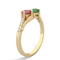 Pink Tourmaline Infinity Pave Two Stone 14K Yellow Gold ring R5285