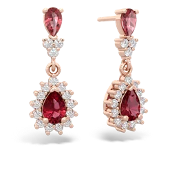 Pink Tourmaline Halo Pear Dangle 14K Rose Gold earrings E1882