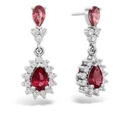 Pink Tourmaline Halo Pear Dangle 14K White Gold earrings E1882