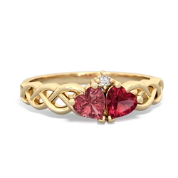 Pink Tourmaline Heart To Heart Braid 14K Yellow Gold ring R5870