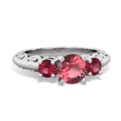 Pink Tourmaline Art Deco Eternal Embrace Engagement 14K White Gold ring C2003