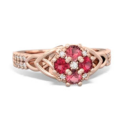 Pink Tourmaline Celtic Knot Cluster Engagement 14K Rose Gold ring R26443RD