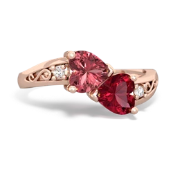 Pink Tourmaline Snuggling Hearts 14K Rose Gold ring R2178