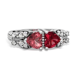 Pink Tourmaline Diamond Butterflies 14K White Gold ring R5601