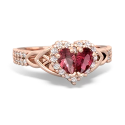 Pink Tourmaline Celtic Knot Two Hearts As One 14K Rose Gold ring R2644HRT