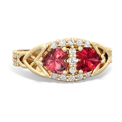 Pink Tourmaline Sparkling Celtic Knot 14K Yellow Gold ring R2645