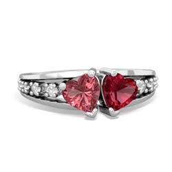 Pink Tourmaline Heart To Heart 14K White Gold ring R3342