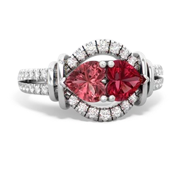 Pink Tourmaline Art-Deco Keepsake 14K White Gold ring R5630