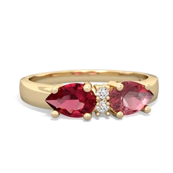 Pink Tourmaline Pear Bowtie 14K Yellow Gold ring R0865