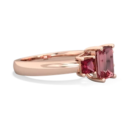 Pink Tourmaline Three Stone Emerald-Cut Trellis 14K Rose Gold ring R4021