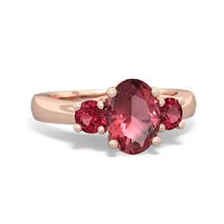 Pink Tourmaline Three Stone Oval Trellis 14K Rose Gold ring R4024