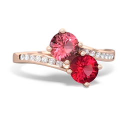 Pink Tourmaline Channel Set Two Stone 14K Rose Gold ring R5303