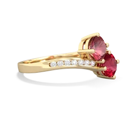 Pink Tourmaline Channel Set Two Stone 14K Yellow Gold ring R5303