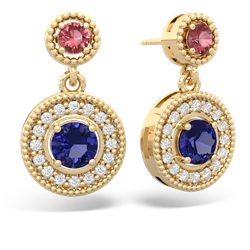 Pink Tourmaline Halo Dangle 14K Yellow Gold earrings E5319