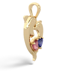 Pink Tourmaline Dolphin Heart 14K Yellow Gold pendant P5820