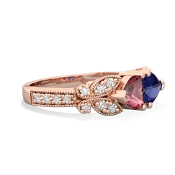 Pink Tourmaline Diamond Butterflies 14K Rose Gold ring R5601