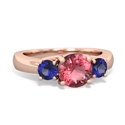 Pink Tourmaline Three Stone Round Trellis 14K Rose Gold ring R4018