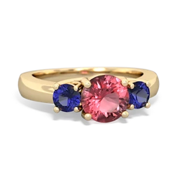 Pink Tourmaline Three Stone Round Trellis 14K Yellow Gold ring R4018