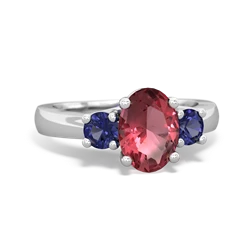 Pink Tourmaline Three Stone Oval Trellis 14K White Gold ring R4024