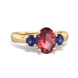 Pink Tourmaline Three Stone Oval Trellis 14K Yellow Gold ring R4024