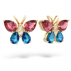 Pink Tourmaline Butterfly 14K Yellow Gold earrings E2215