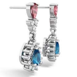 Pink Tourmaline Halo Pear Dangle 14K White Gold earrings E1882