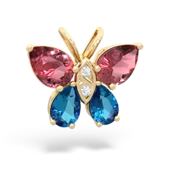 Pink Tourmaline Butterfly 14K Yellow Gold pendant P2215