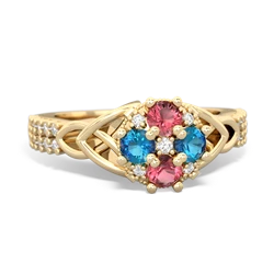 Pink Tourmaline Celtic Knot Cluster Engagement 14K Yellow Gold ring R26443RD