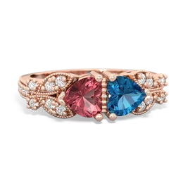 Pink Tourmaline Diamond Butterflies 14K Rose Gold ring R5601