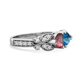 Pink Tourmaline Diamond Butterflies 14K White Gold ring R5601