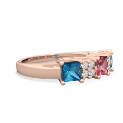 Pink Tourmaline Three Stone Diamond Cluster 14K Rose Gold ring R2592