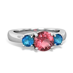 Pink Tourmaline Three Stone Round Trellis 14K White Gold ring R4018