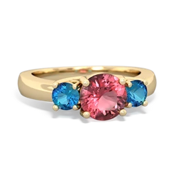 Pink Tourmaline Three Stone Round Trellis 14K Yellow Gold ring R4018