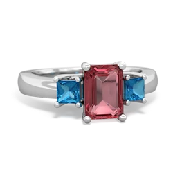 Pink Tourmaline Three Stone Emerald-Cut Trellis 14K White Gold ring R4021