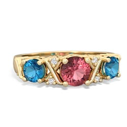 Pink Tourmaline Hugs And Kisses 14K Yellow Gold ring R5016