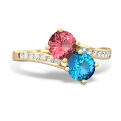 Pink Tourmaline Channel Set Two Stone 14K Yellow Gold ring R5303