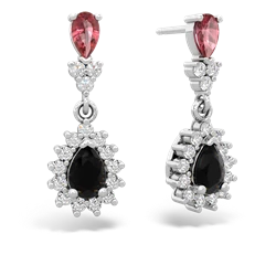 Pink Tourmaline Halo Pear Dangle 14K White Gold earrings E1882