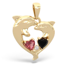 Pink Tourmaline Dolphin Heart 14K Yellow Gold pendant P5820