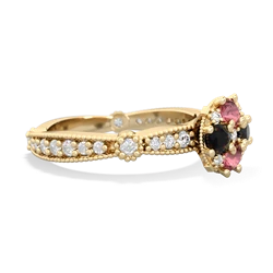 Pink Tourmaline Sparkling Tiara Cluster 14K Yellow Gold ring R26293RD