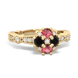 Pink Tourmaline Sparkling Tiara Cluster 14K Yellow Gold ring R26293RD