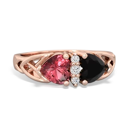 Pink Tourmaline Celtic Knot Double Heart 14K Rose Gold ring R5040