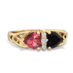 Pink Tourmaline Celtic Knot Double Heart 14K Yellow Gold ring R5040